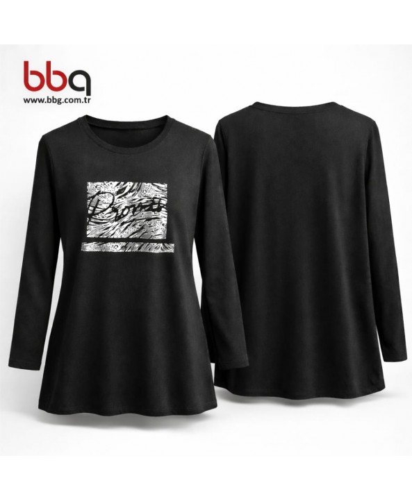 BAYAN BÜYÜK BEDEN GENİŞ KALIP BASKILI BLUZ-S