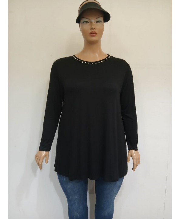 BAYAN BÜYÜK BEDEN GENİŞ KALIP YAKA BONCUK DETAYLI BLUZ