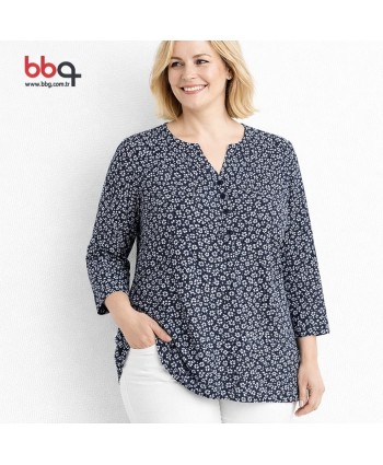 BAYAN BÜYÜK BEDEN GENİŞ KALIP V YAKA DİRSEK KOL BLUZ