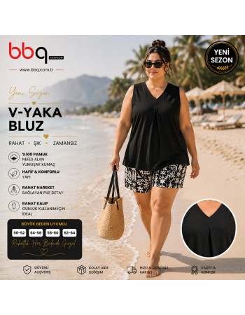 BAYAN BÜYÜK BEDEN GENİŞ KALIP ASKILI BLUZ-S