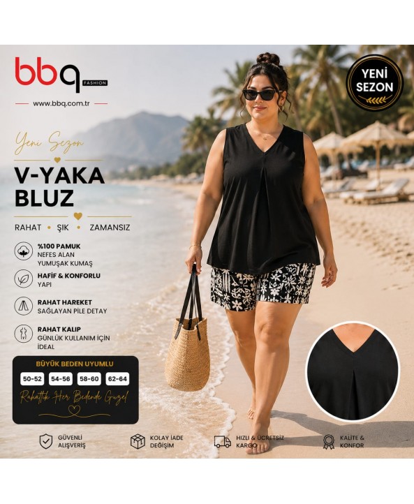 BAYAN BÜYÜK BEDEN GENİŞ KALIP ASKILI BLUZ-S