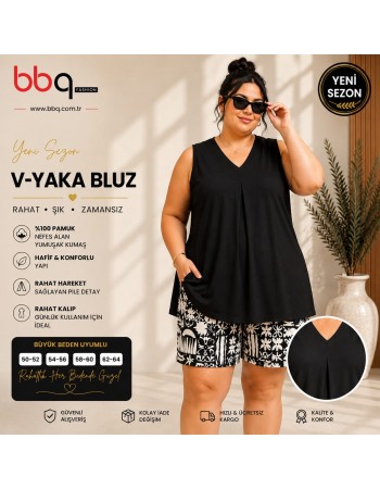 BAYAN BÜYÜK BEDEN GENİŞ KALIP ASKILI BLUZ-S