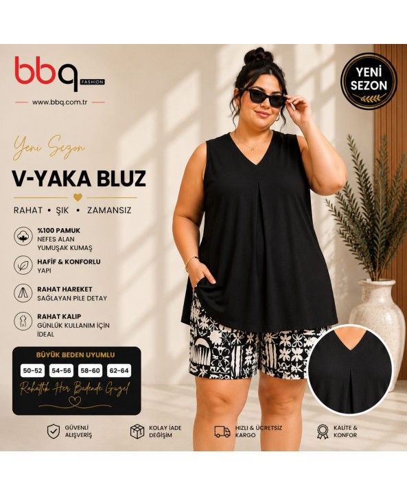 BAYAN BÜYÜK BEDEN GENİŞ KALIP ASKILI BLUZ-S