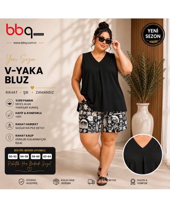 BAYAN BÜYÜK BEDEN GENİŞ KALIP ASKILI BLUZ-S