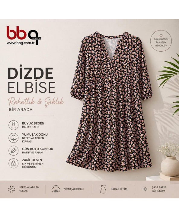 BAYAN BÜYÜK BEDEN GENİŞ KALIP DİZDE ELBİSE BAYAN BÜYÜK BEDEN GENİŞ KALIP DİZDE ELBİSE