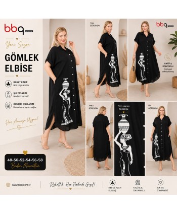 BAYAN BÜYÜK BEDEN GENİŞ KALIP KISA KOLLU GÖMLEK  ELBİSE