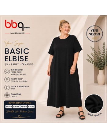 BAYAN BÜYÜK BEDEN GENİŞ KALIP BASİC ELBİSE