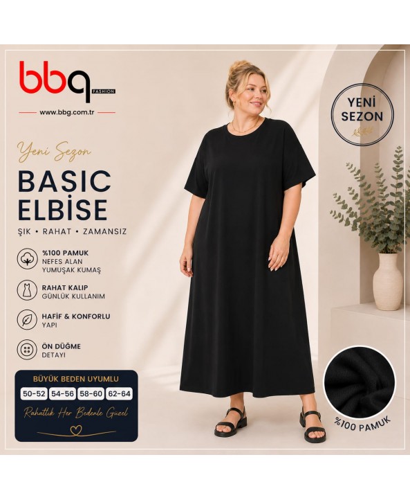 BAYAN BÜYÜK BEDEN GENİŞ KALIP BASİC ELBİSE