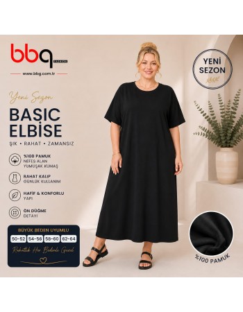 BAYAN BÜYÜK BEDEN GENİŞ KALIP BASİC ELBİSE