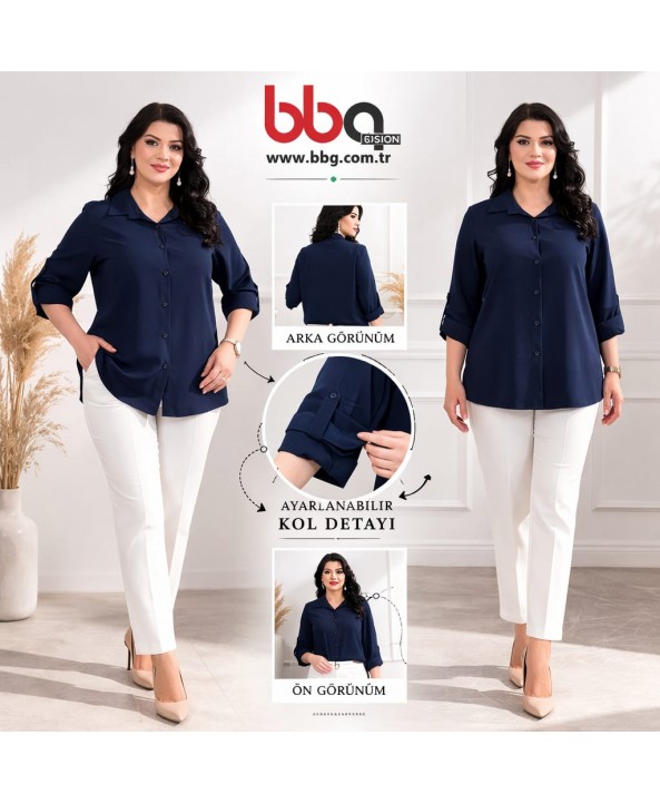 BAYAN BÜYÜK BEDEN GENİŞ KALIP PAMUK VİSCON DÜZ LACİVERT GÖMLEK BAYAN BÜYÜK BEDEN GENİŞ KALIP PAMUK VİSCON DÜZ LACİVERT GÖMLEK