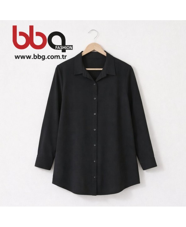 BAYAN BÜYÜK BEDEN GENİŞ KALIP PAMUK VİSCON DÜZ SİYAH GÖMLEK BAYAN BÜYÜK BEDEN GENİŞ KALIP PAMUK VİSCON DÜZ SİYAH GÖMLEK