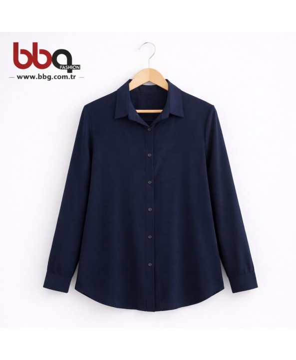BAYAN BÜYÜK BEDEN GENİŞ KALIP PAMUK VİSCON DÜZ LACİVERT GÖMLEK BAYAN BÜYÜK BEDEN GENİŞ KALIP PAMUK VİSCON DÜZ LACİVERT GÖMLEK