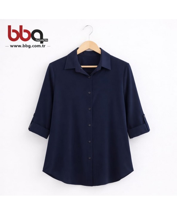 BAYAN BÜYÜK BEDEN GENİŞ KALIP PAMUK VİSCON DÜZ LACİVERT GÖMLEK BAYAN BÜYÜK BEDEN GENİŞ KALIP PAMUK VİSCON DÜZ LACİVERT GÖMLEK