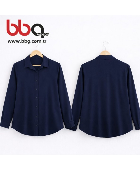 BAYAN BÜYÜK BEDEN GENİŞ KALIP PAMUK VİSCON DÜZ LACİVERT GÖMLEK BAYAN BÜYÜK BEDEN GENİŞ KALIP PAMUK VİSCON DÜZ LACİVERT GÖMLEK
