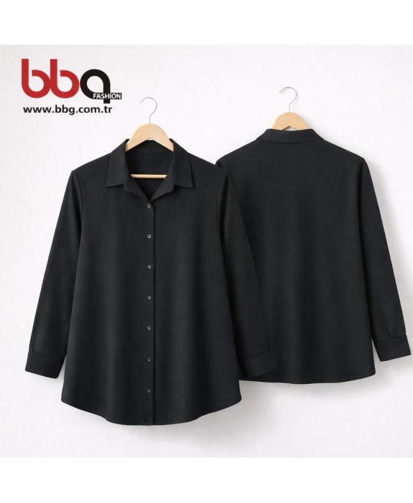 BAYAN BÜYÜK BEDEN GENİŞ KALIP PAMUK VİSCON DÜZ SİYAH GÖMLEK BAYAN BÜYÜK BEDEN GENİŞ KALIP PAMUK VİSCON DÜZ SİYAH GÖMLEK