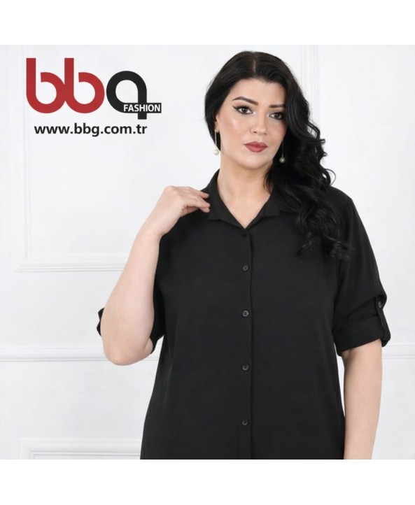 BAYAN BÜYÜK BEDEN GENİŞ KALIP PAMUK VİSCON DÜZ SİYAH GÖMLEK BAYAN BÜYÜK BEDEN GENİŞ KALIP PAMUK VİSCON DÜZ SİYAH GÖMLEK