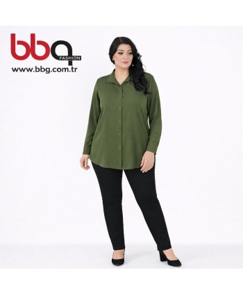 BAYAN BÜYÜK BEDEN GENİŞ KALIP PAMUK VİSCON DÜZ YEŞİL GÖMLEK