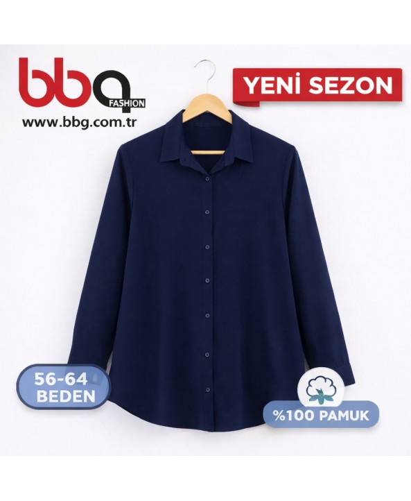 BAYAN BÜYÜK BEDEN GENİŞ KALIP PAMUK VİSCON DÜZ LACİVERT GÖMLEK BAYAN BÜYÜK BEDEN GENİŞ KALIP PAMUK VİSCON DÜZ LACİVERT GÖMLEK