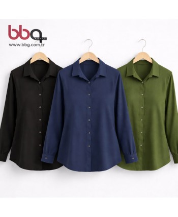 BAYAN BÜYÜK BEDEN GENİŞ KALIP PAMUK VİSCON DÜZ YEŞİL GÖMLEK