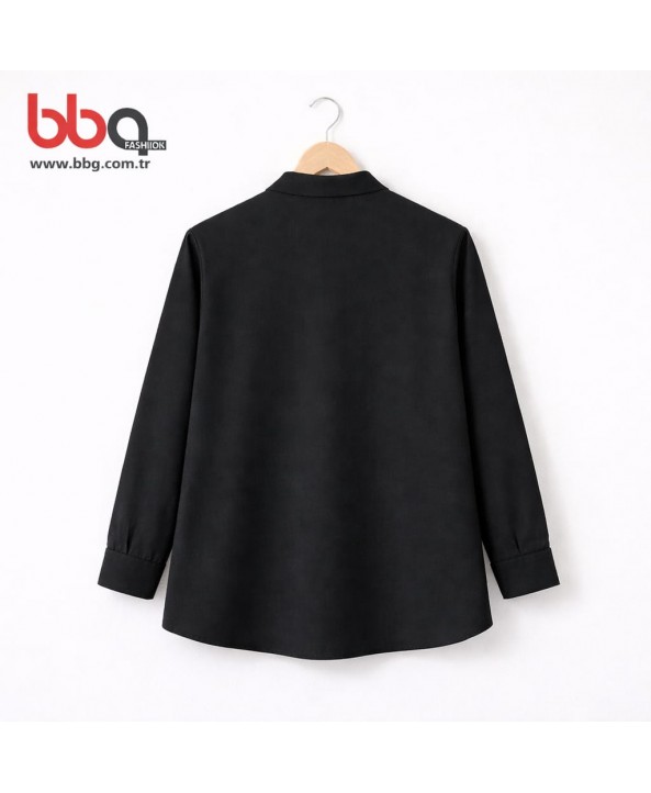BAYAN BÜYÜK BEDEN GENİŞ KALIP PAMUK VİSCON DÜZ SİYAH GÖMLEK BAYAN BÜYÜK BEDEN GENİŞ KALIP PAMUK VİSCON DÜZ SİYAH GÖMLEK