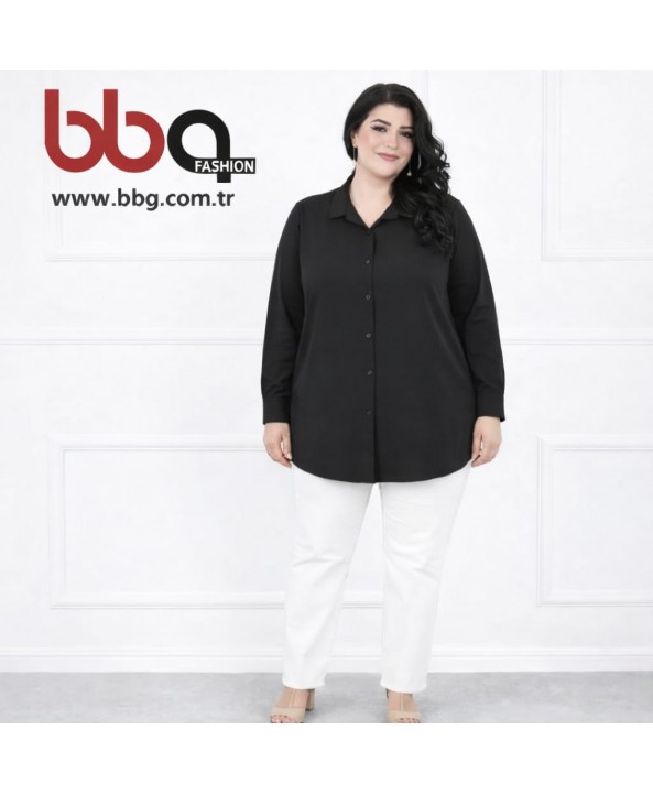 BAYAN BÜYÜK BEDEN GENİŞ KALIP PAMUK VİSCON DÜZ SİYAH GÖMLEK BAYAN BÜYÜK BEDEN GENİŞ KALIP PAMUK VİSCON DÜZ SİYAH GÖMLEK