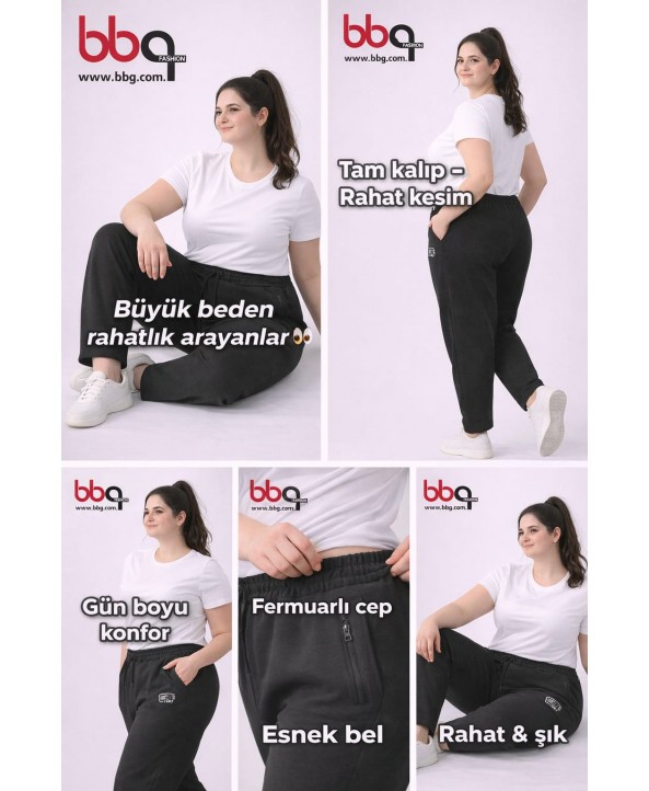 BAYAN BÜYÜK BEDEN BELİ LASTİKLİ EŞOFMAN ALTI