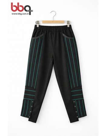 BAYAN BÜYÜK BEDEN GENİŞ KALIP YEŞİL ÇİZGİLİ TEK ALT