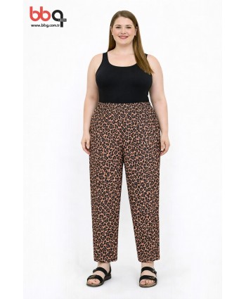 BAYAN BÜYÜK BEDEN GENİŞ KALIP LEOPAR DESENLİ TEK ALT