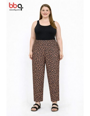 BAYAN BÜYÜK BEDEN GENİŞ KALIP LEOPAR DESENLİ TEK ALT