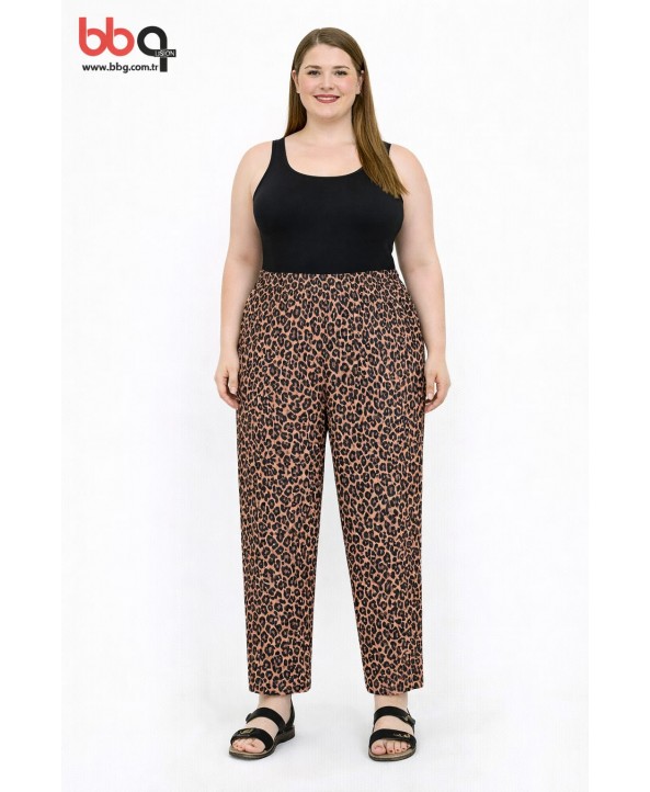 BAYAN BÜYÜK BEDEN GENİŞ KALIP LEOPAR DESENLİ TEK ALT