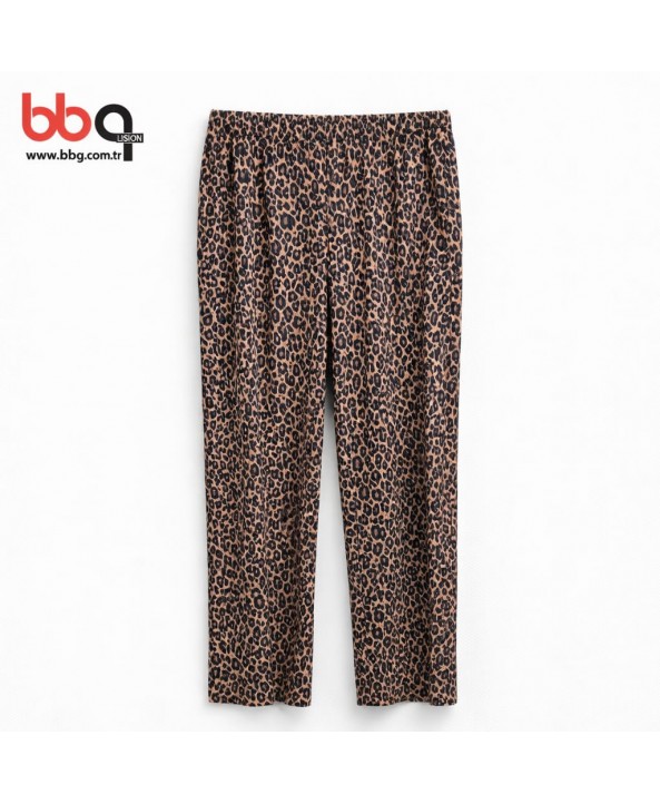 BAYAN BÜYÜK BEDEN GENİŞ KALIP LEOPAR DESENLİ TEK ALT