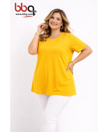 BAYAN BÜYÜK BEDEN GENİŞ KALIP YUVARLAK YAKA T-SHIRT-S