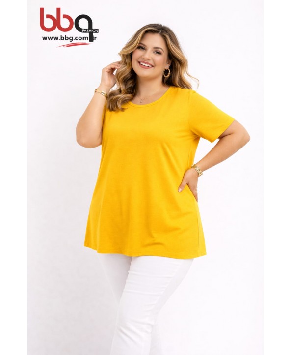 BAYAN BÜYÜK BEDEN GENİŞ KALIP YUVARLAK YAKA T-SHIRT-S