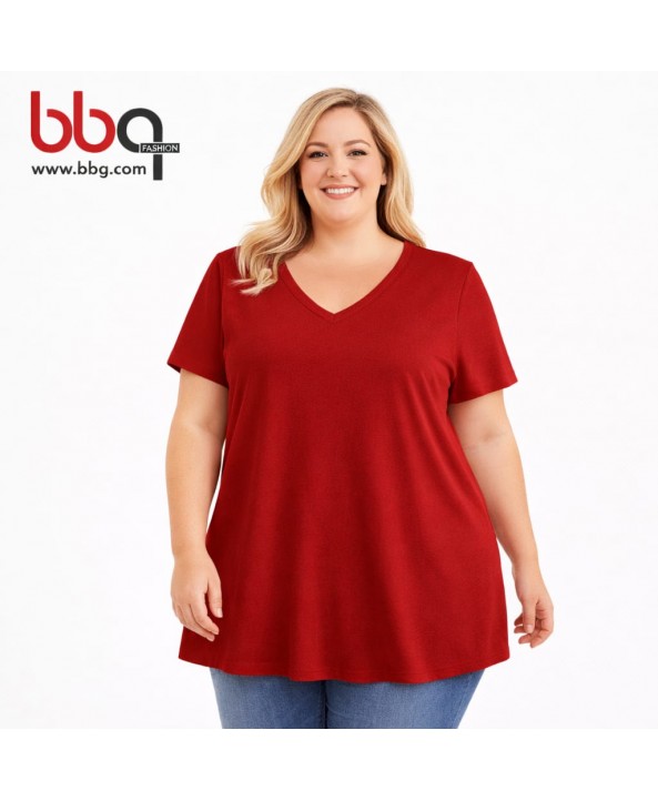 BAYAN BÜYÜK BEDEN GENİŞ KALIP V YAKA T-SHIRT-1