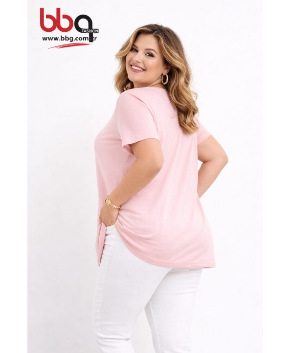  BAYAN BÜYÜK BEDEN GENİŞ KALIP YUVARLAK YAKA T-SHIRT-P