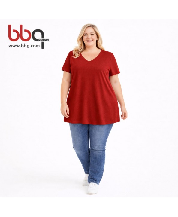 BAYAN BÜYÜK BEDEN GENİŞ KALIP V YAKA T-SHIRT-1