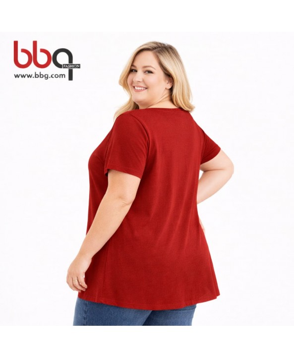 BAYAN BÜYÜK BEDEN GENİŞ KALIP V YAKA T-SHIRT-1