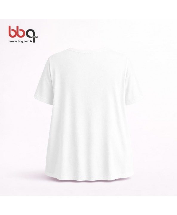  BAYAN BÜYÜK BEDEN GENİŞ KALIP YUVARLAK YAKA T-SHIRT-B