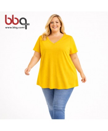 BAYAN BÜYÜK BEDEN GENİŞ KALIP V YAKA T-SHIRT-2