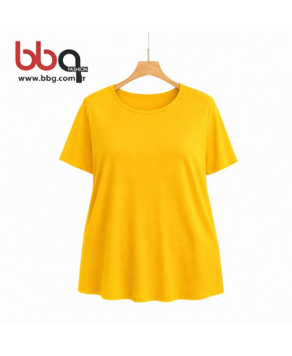 BAYAN BÜYÜK BEDEN GENİŞ KALIP YUVARLAK YAKA T-SHIRT-S