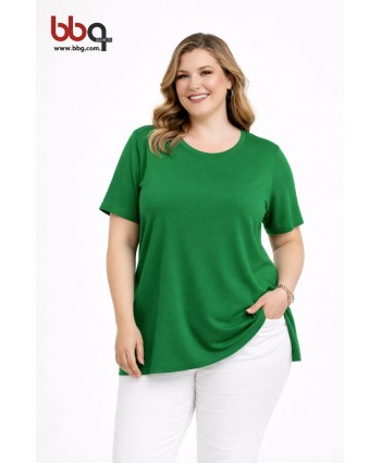 BAYAN BÜYÜK BEDEN GENİŞ KALIP YUVARLAK YAKA T-SHIRT-Y