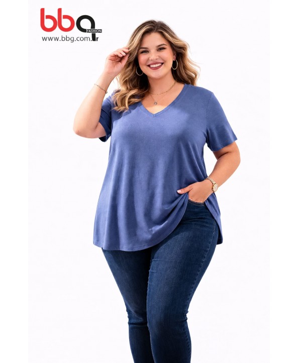  BAYAN BÜYÜK BEDEN GENİŞ KALIP V YAKA T-SHIRT-9
