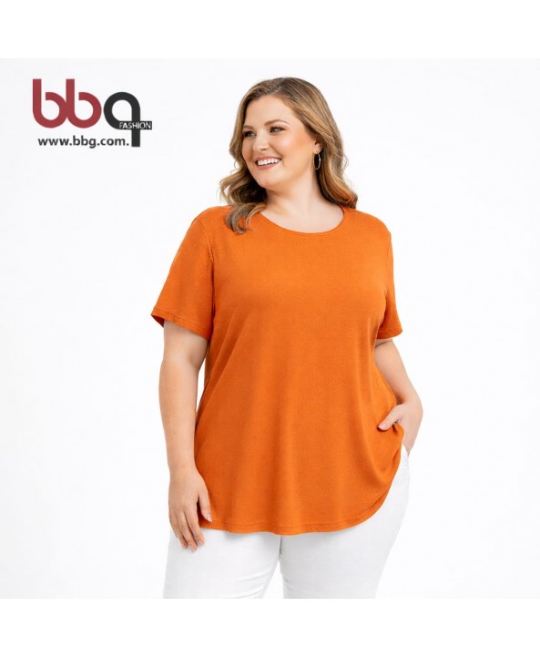  BAYAN BÜYÜK BEDEN GENİŞ KALIP YUVARLAK YAKA T-SHIRT