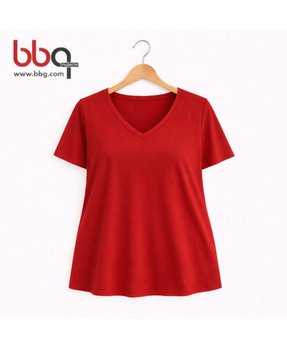 BAYAN BÜYÜK BEDEN GENİŞ KALIP V YAKA T-SHIRT-1