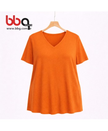 BAYAN BÜYÜK BEDEN GENİŞ KALIP V YAKA T-SHIRT-3