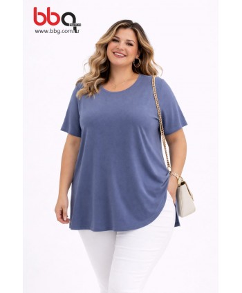 BAYAN BÜYÜK BEDEN GENİŞ KALIP YUVARLAK YAKA T-SHIRT-L