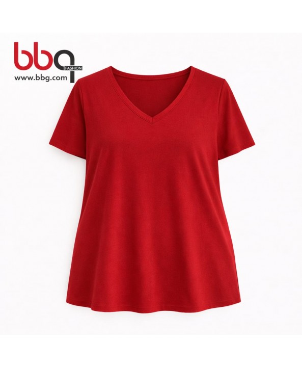 BAYAN BÜYÜK BEDEN GENİŞ KALIP V YAKA T-SHIRT-1