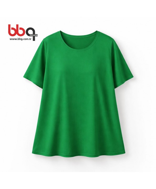 BAYAN BÜYÜK BEDEN GENİŞ KALIP YUVARLAK YAKA T-SHIRT-Y