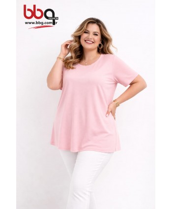  BAYAN BÜYÜK BEDEN GENİŞ KALIP YUVARLAK YAKA T-SHIRT-P