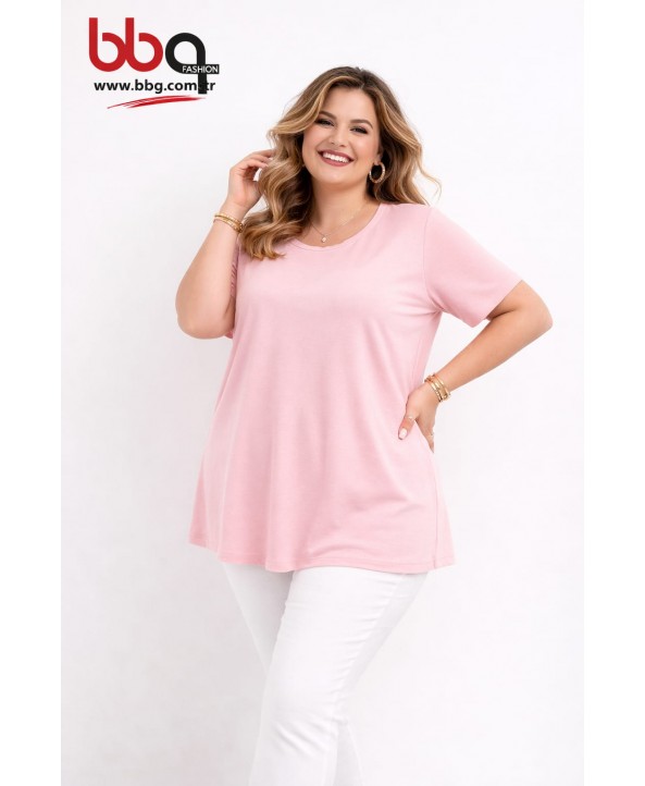 BAYAN BÜYÜK BEDEN GENİŞ KALIP YUVARLAK YAKA T-SHIRT-P